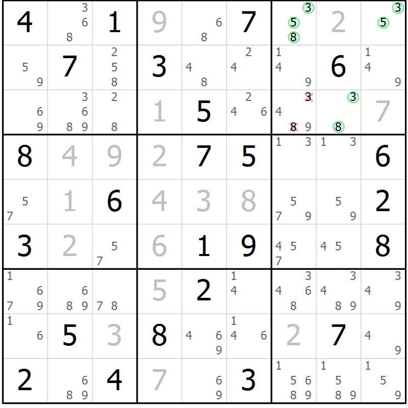 Position des candidats pour la solution de la Gr 67 page 70 du magazine de sudoku Sudoku Suprême n° 037