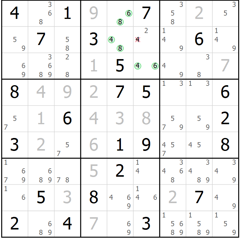 Position des candidats pour la solution de la Gr 67 page 70 du magazine de sudoku Sudoku Suprême n° 037