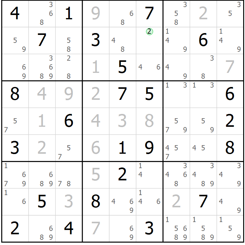 Position des candidats pour la solution de la Gr 67 page 70 du magazine de sudoku Sudoku Suprême n° 037