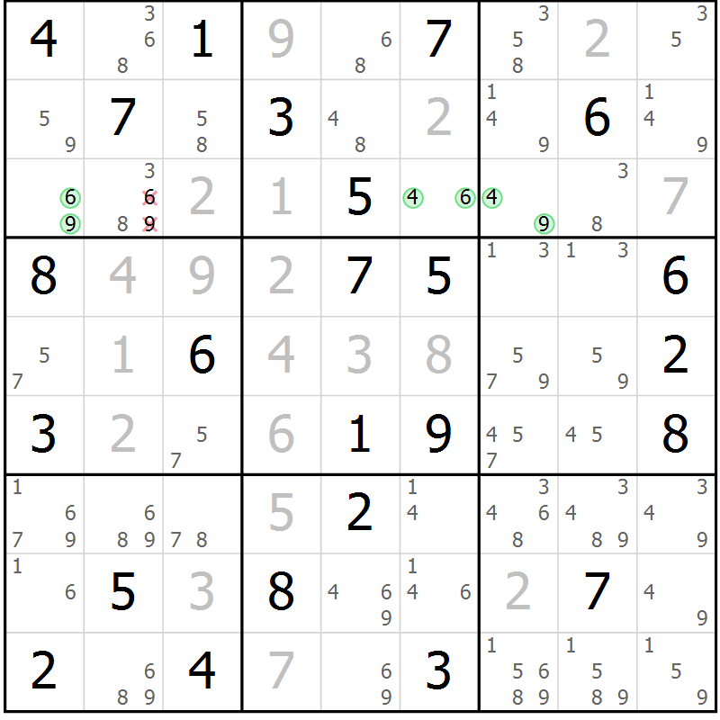 Position des candidats pour la solution de la Gr 67 page 70 du magazine de sudoku Sudoku Suprême n° 037