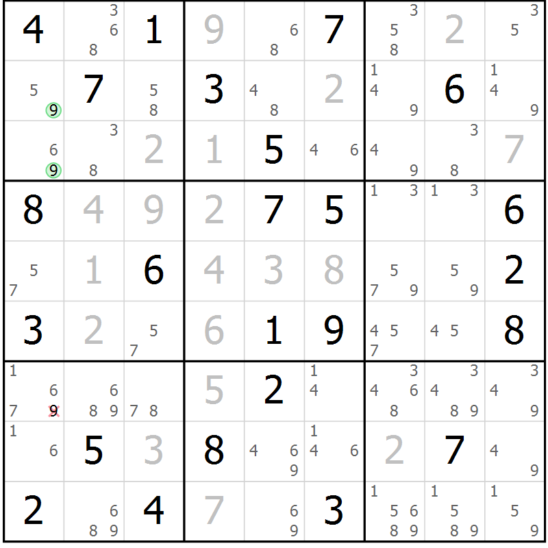 Position des candidats pour la solution de la Gr 67 page 70 du magazine de sudoku Sudoku Suprême n° 037