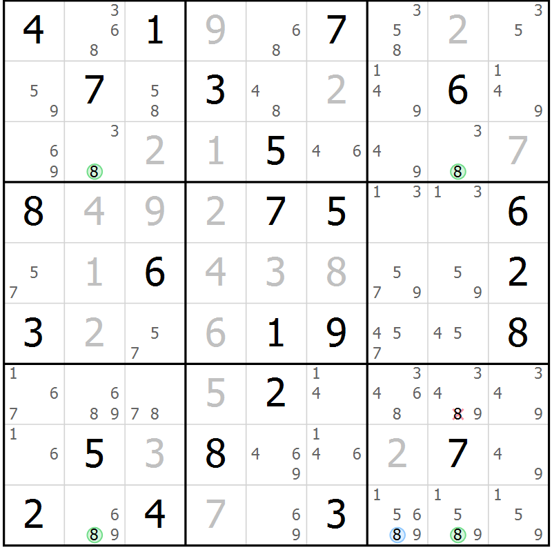 Position des candidats pour la solution de la Gr 67 page 70 du magazine de sudoku Sudoku Suprême n° 037