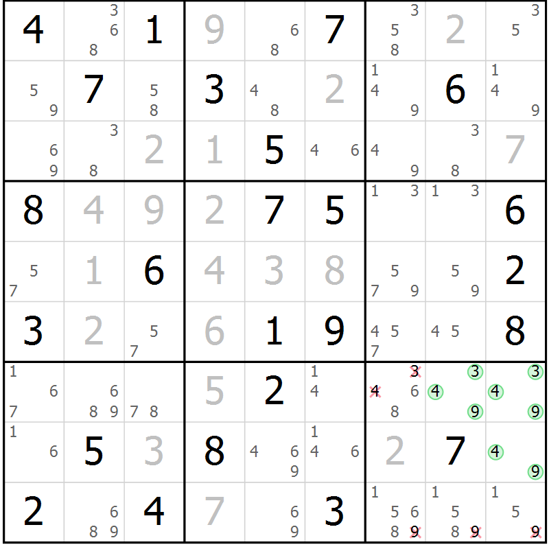 Position des candidats pour la solution de la Gr 67 page 70 du magazine de sudoku Sudoku Suprême n° 037