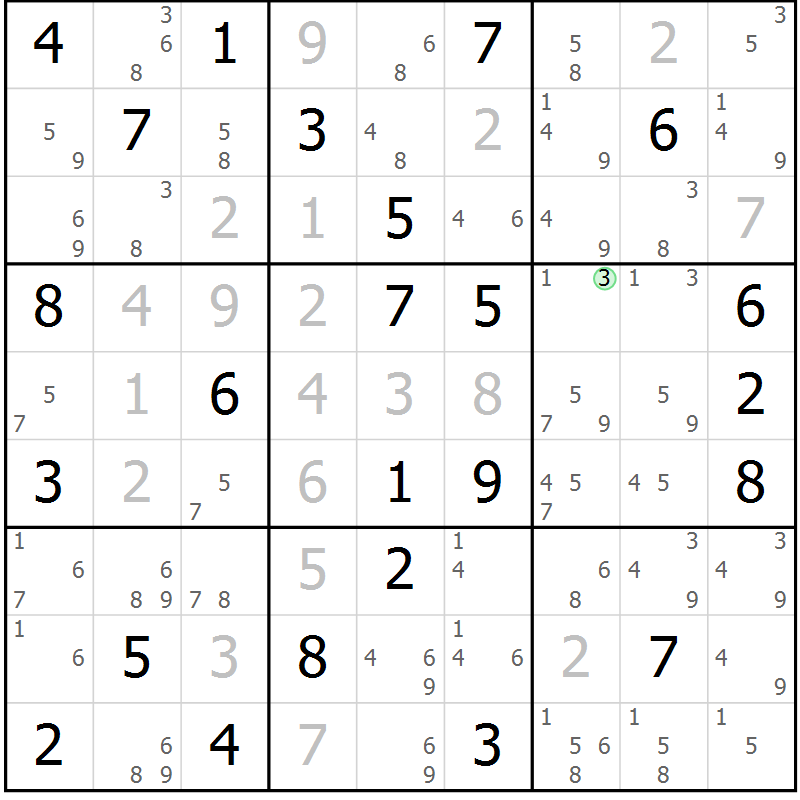 Position des candidats pour la solution de la Gr 67 page 70 du magazine de sudoku Sudoku Suprême n° 037
