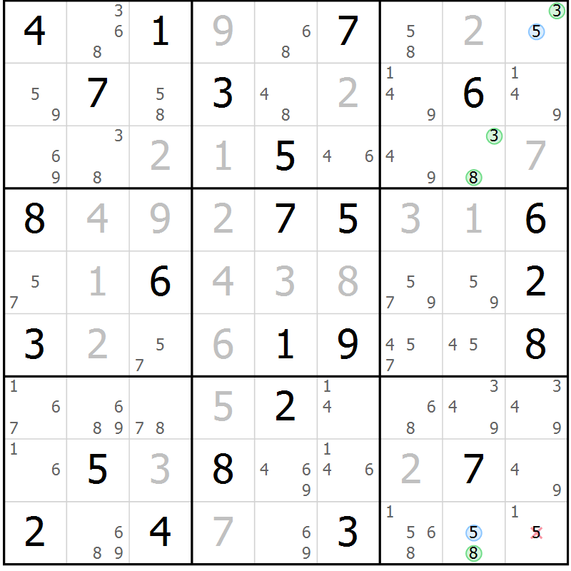 Position des candidats pour la solution de la Gr 67 page 70 du magazine de sudoku Sudoku Suprême n° 037