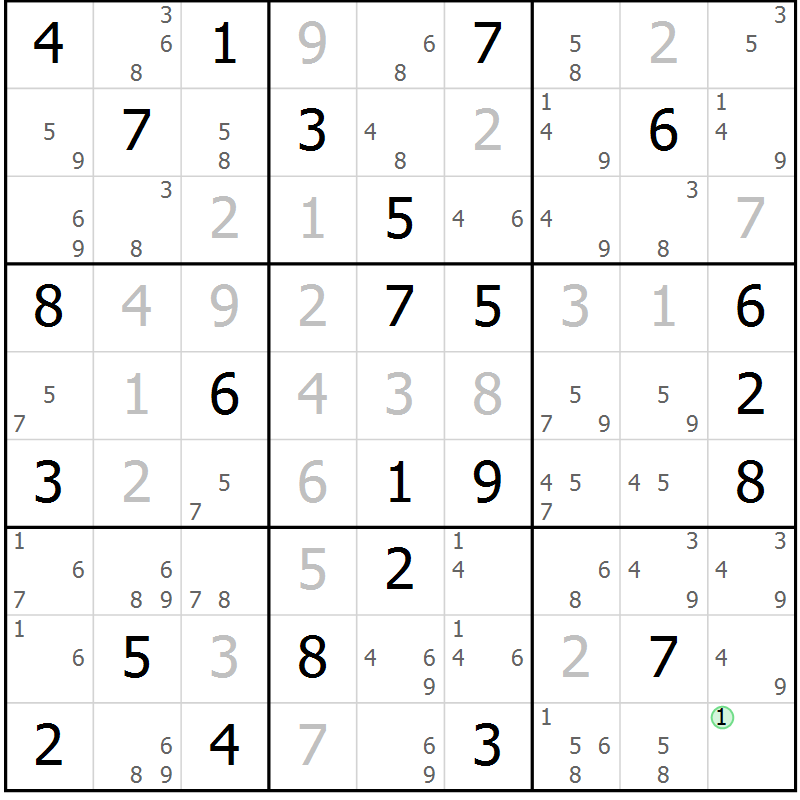 Position des candidats pour la solution de la Gr 67 page 70 du magazine de sudoku Sudoku Suprême n° 037