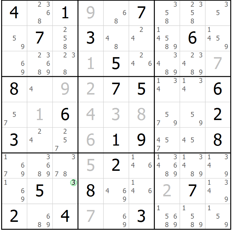 Position des candidats pour la solution de la Gr 67 page 70 du magazine de sudoku Sudoku Suprême n° 037