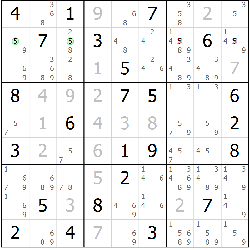 Position des candidats pour la solution de la Gr 67 page 70 du magazine de sudoku Sudoku Suprême n° 037