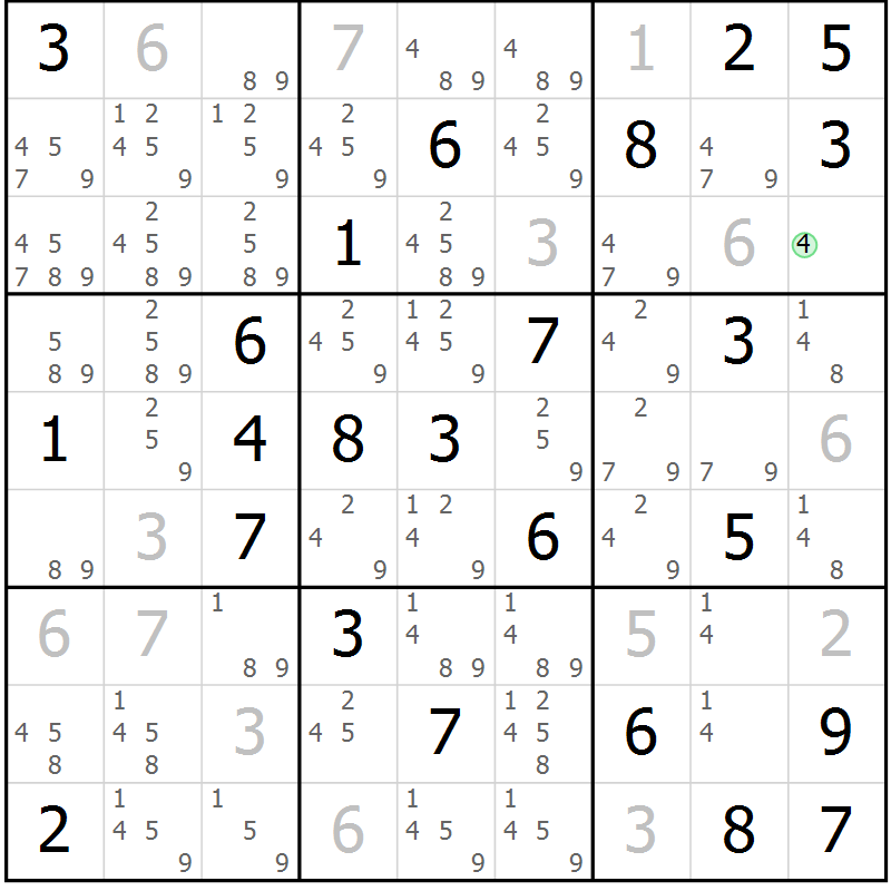 Position des candidats pour la solution de la Gr 68 page 71 du magazine de sudoku Sudoku Suprême n° 037