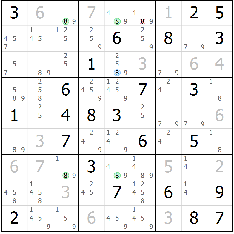 Position des candidats pour la solution de la Gr 68 page 71 du magazine de sudoku Sudoku Suprême n° 037