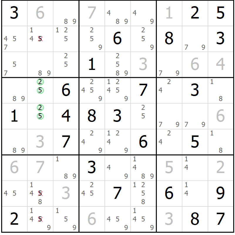 Position des candidats pour la solution de la Gr 68 page 71 du magazine de sudoku Sudoku Suprême n° 037