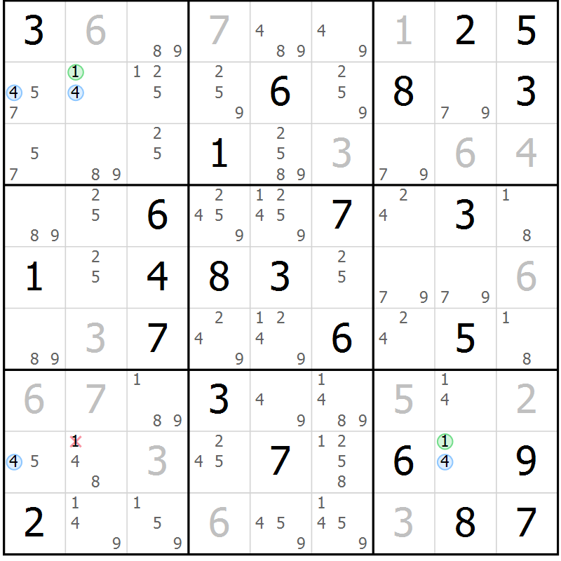 Position des candidats pour la solution de la Gr 68 page 71 du magazine de sudoku Sudoku Suprême n° 037