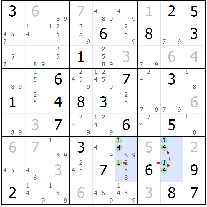 Position des candidats pour la solution de la Gr 68 page 71 du magazine de sudoku Sudoku Suprême n° 037