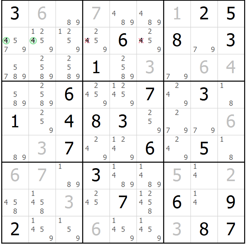 Position des candidats pour la solution de la Gr 68 page 71 du magazine de sudoku Sudoku Suprême n° 037