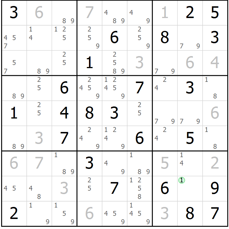 Position des candidats pour la solution de la Gr 68 page 71 du magazine de sudoku Sudoku Suprême n° 037
