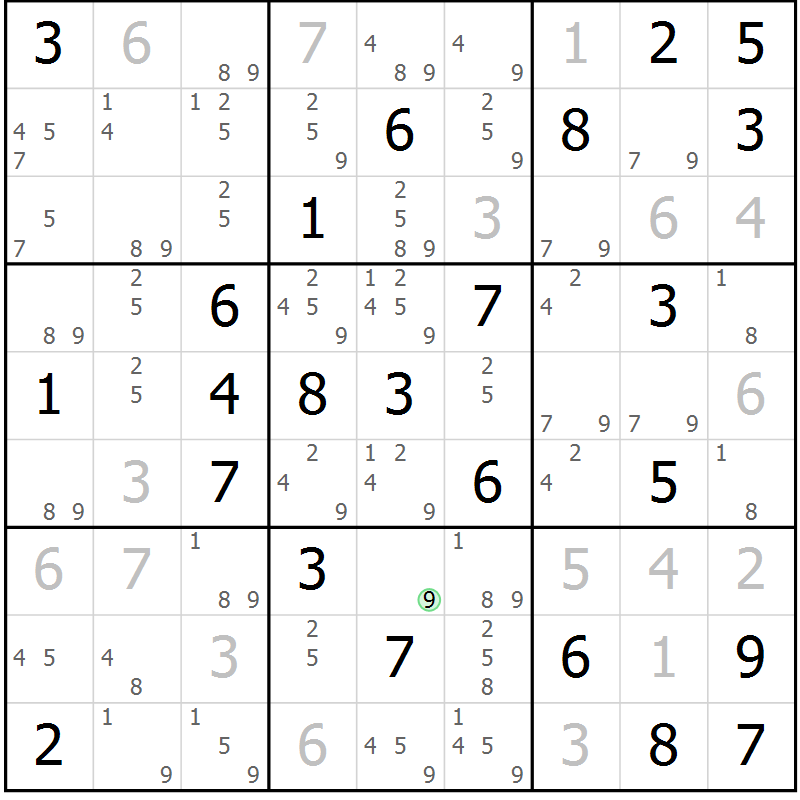 Position des candidats pour la solution de la Gr 68 page 71 du magazine de sudoku Sudoku Suprême n° 037