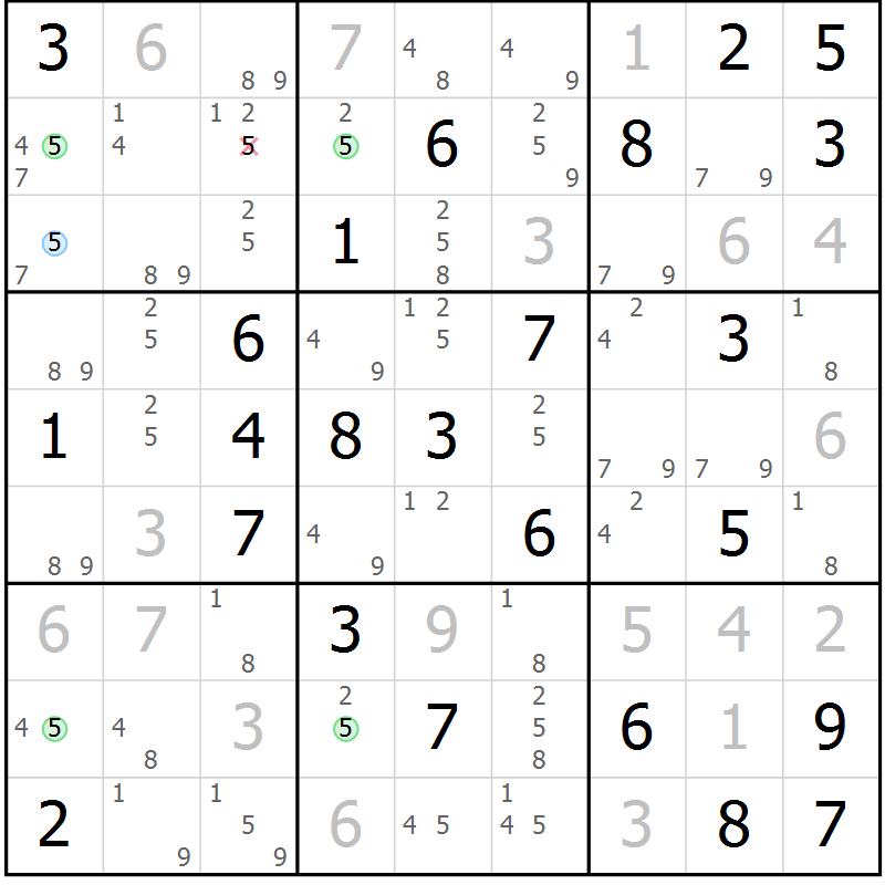 Position des candidats pour la solution de la Gr 68 page 71 du magazine de sudoku Sudoku Suprême n° 037