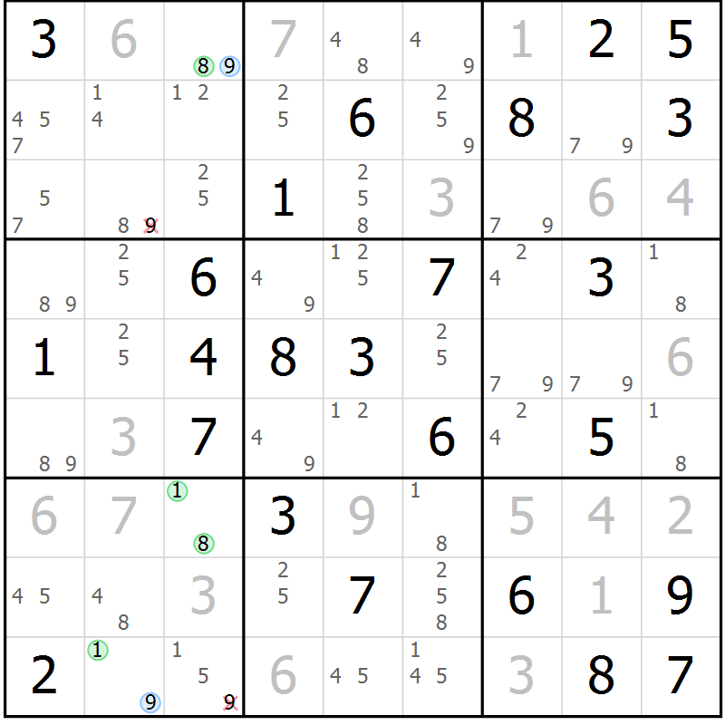 Position des candidats pour la solution de la Gr 68 page 71 du magazine de sudoku Sudoku Suprême n° 037