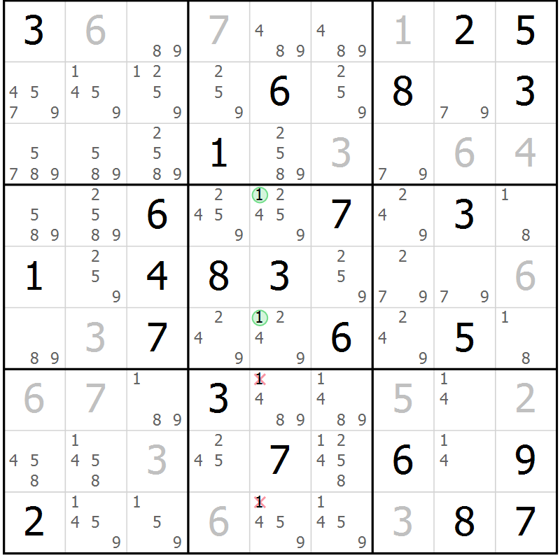 Position des candidats pour la solution de la Gr 68 page 71 du magazine de sudoku Sudoku Suprême n° 037