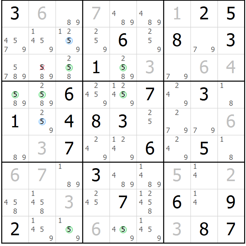 Position des candidats pour la solution de la Gr 68 page 71 du magazine de sudoku Sudoku Suprême n° 037
