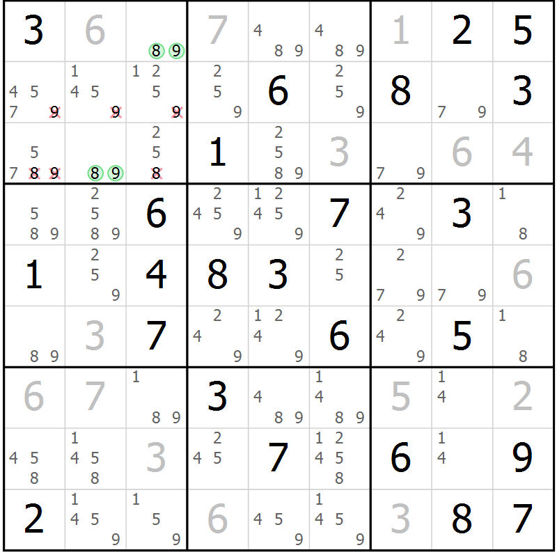 Position des candidats pour la solution de la Gr 68 page 71 du magazine de sudoku Sudoku Suprême n° 037
