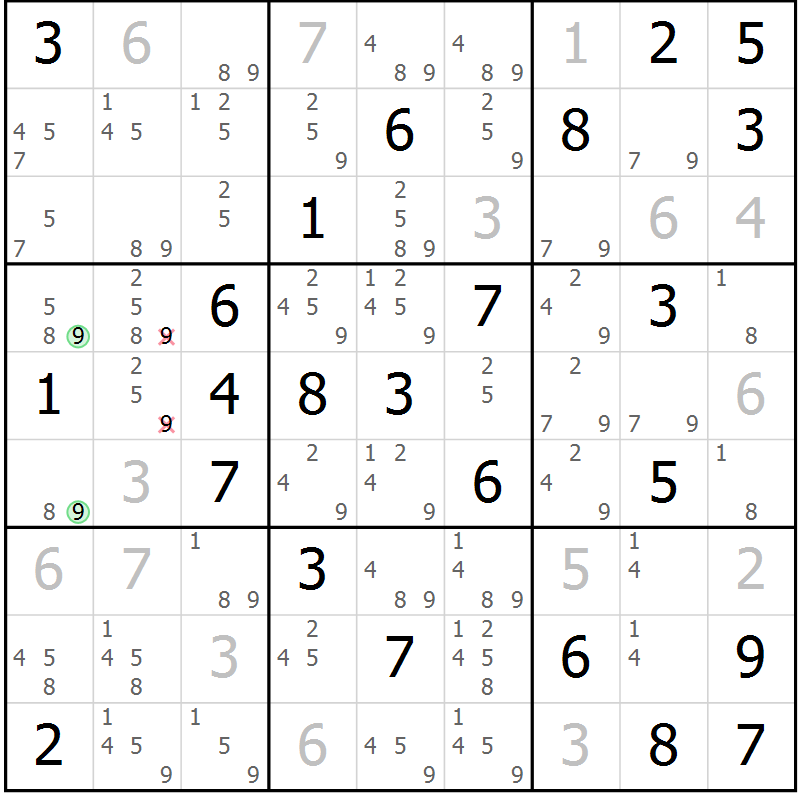 Position des candidats pour la solution de la Gr 68 page 71 du magazine de sudoku Sudoku Suprême n° 037