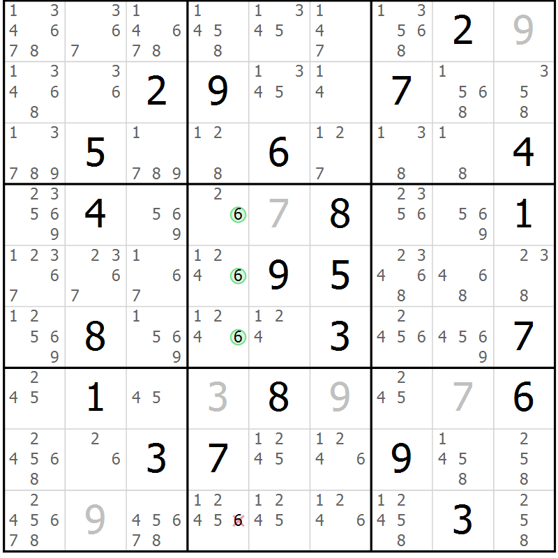 Position des candidats pour la solution de la Gr 69 page 72 du magazine de sudoku Sudoku Suprême n° 037