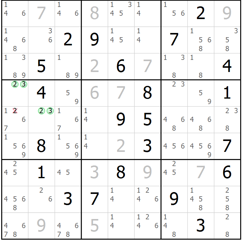 Position des candidats pour la solution de la Gr 69 page 72 du magazine de sudoku Sudoku Suprême n° 037