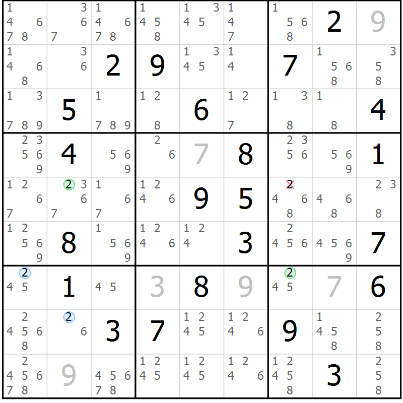Position des candidats pour la solution de la Gr 69 page 72 du magazine de sudoku Sudoku Suprême n° 037