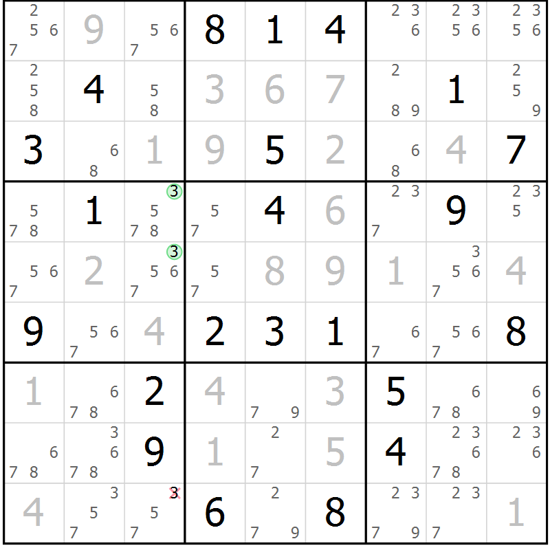 Position des candidats pour la solution de la Gr 7 page 10 du magazine de sudoku Sudoku Suprême n° 037