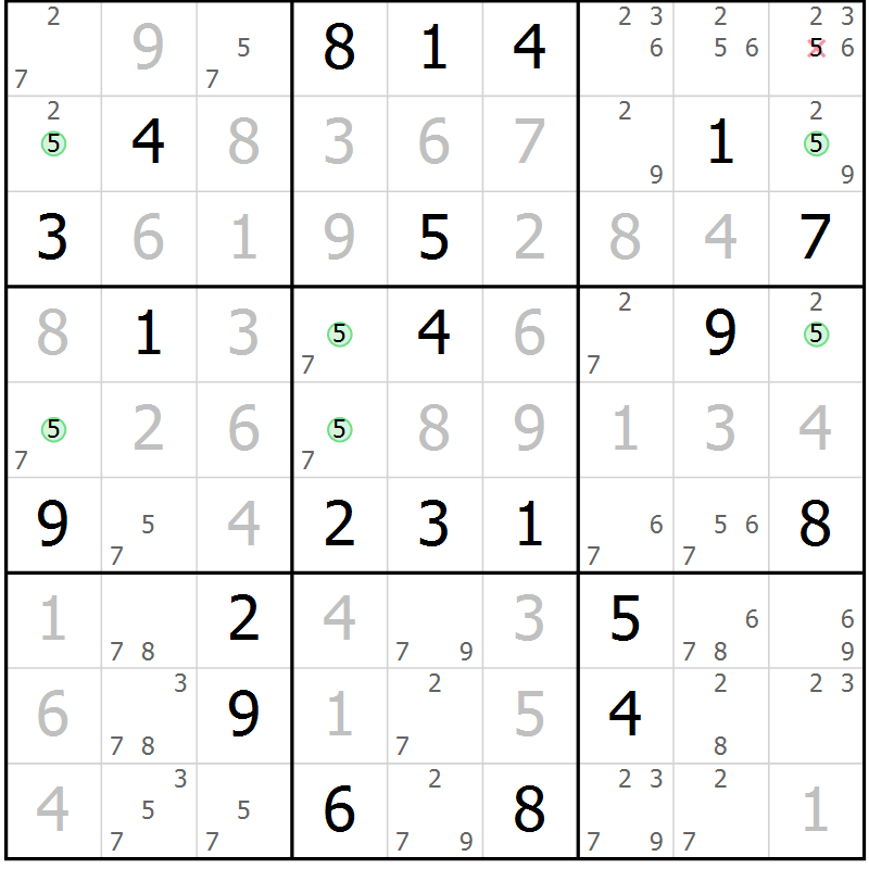 Position des candidats pour la solution de la Gr 7 page 10 du magazine de sudoku Sudoku Suprême n° 037