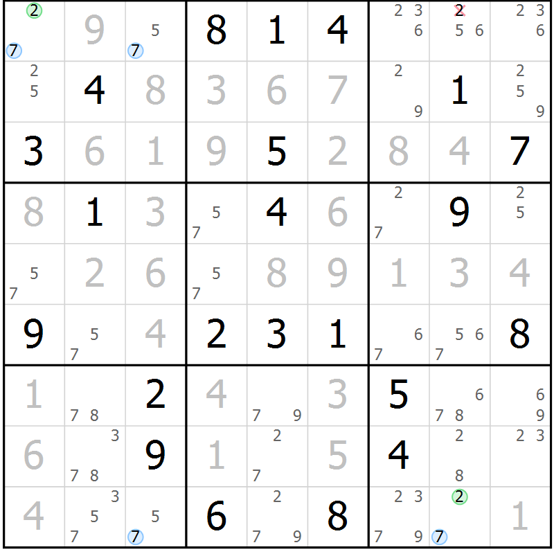 Position des candidats pour la solution de la Gr 7 page 10 du magazine de sudoku Sudoku Suprême n° 037