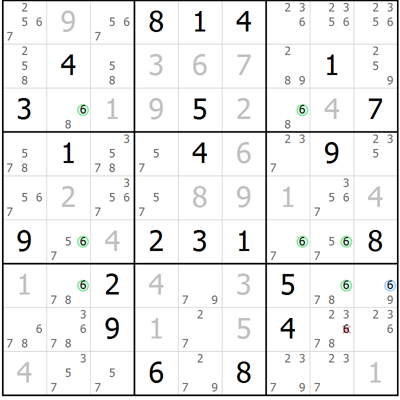 Position des candidats pour la solution de la Gr 7 page 10 du magazine de sudoku Sudoku Suprême n° 037