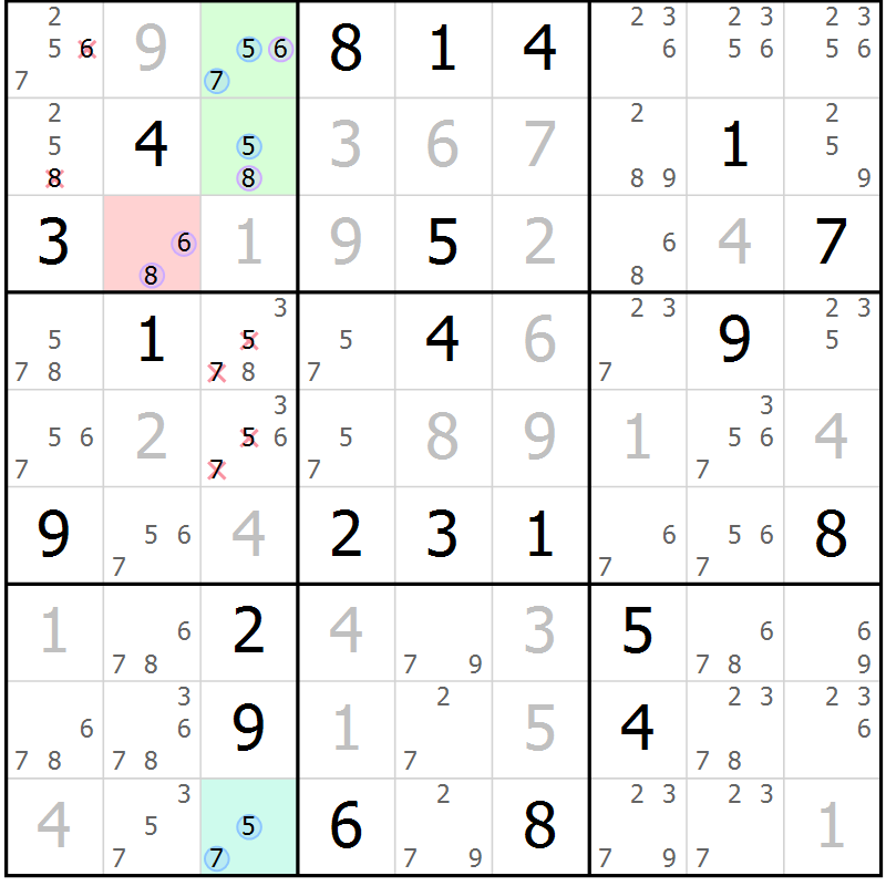 Position des candidats pour la solution de la Gr 7 page 10 du magazine de sudoku Sudoku Suprême n° 037