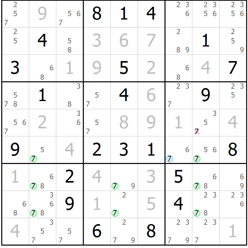 Position des candidats pour la solution de la Gr 7 page 10 du magazine de sudoku Sudoku Suprême n° 037