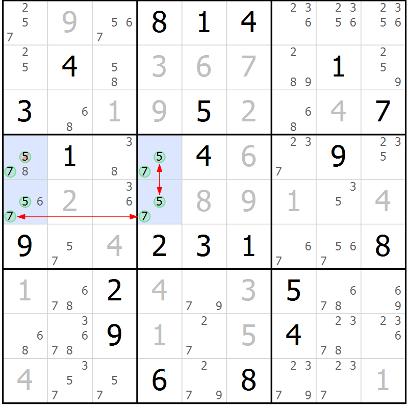 Position des candidats pour la solution de la Gr 7 page 10 du magazine de sudoku Sudoku Suprême n° 037