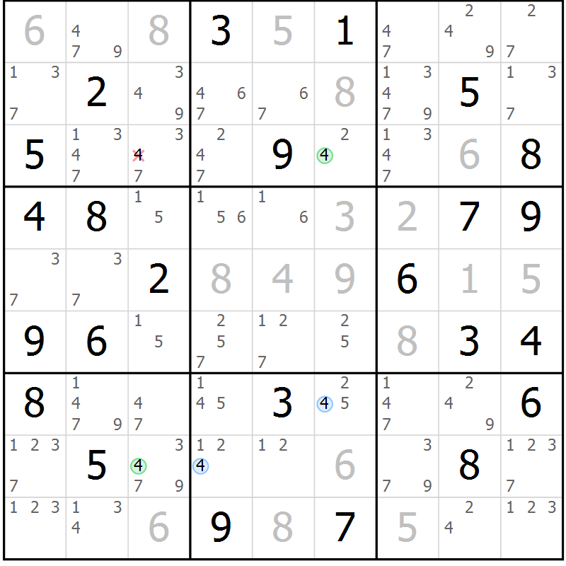 Position des candidats pour la solution de la Gr 70 page 73 du magazine de sudoku Sudoku Suprême n° 037