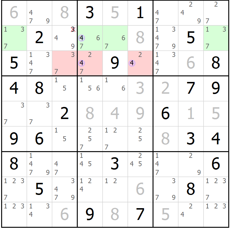Position des candidats pour la solution de la Gr 70 page 73 du magazine de sudoku Sudoku Suprême n° 037