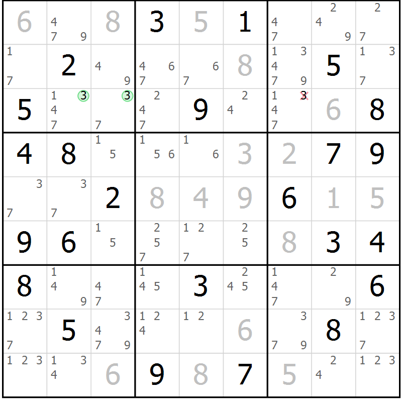 Position des candidats pour la solution de la Gr 70 page 73 du magazine de sudoku Sudoku Suprême n° 037