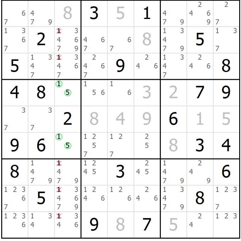 Position des candidats pour la solution de la Gr 70 page 73 du magazine de sudoku Sudoku Suprême n° 037