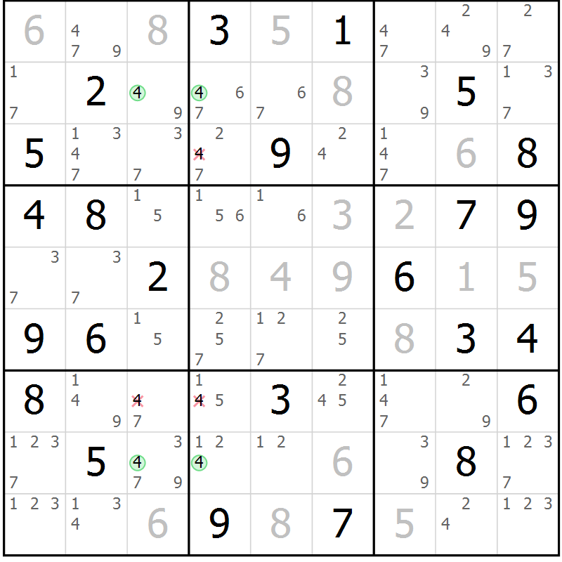 Position des candidats pour la solution de la Gr 70 page 73 du magazine de sudoku Sudoku Suprême n° 037