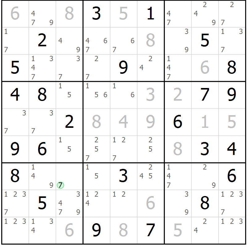 Position des candidats pour la solution de la Gr 70 page 73 du magazine de sudoku Sudoku Suprême n° 037