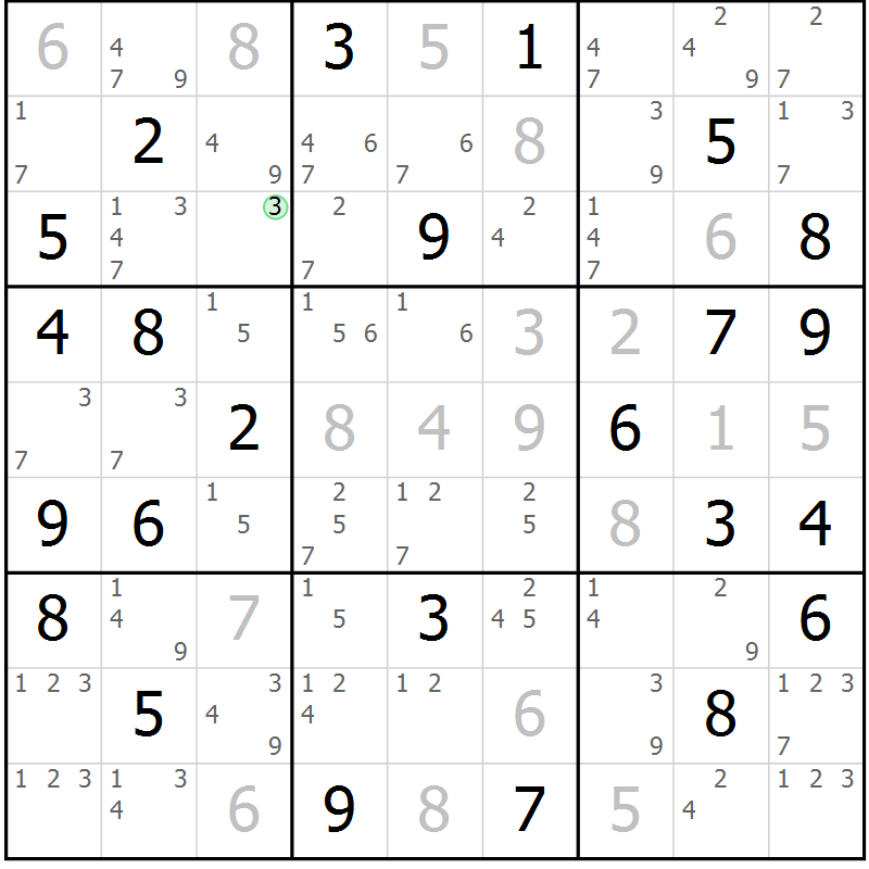 Position des candidats pour la solution de la Gr 70 page 73 du magazine de sudoku Sudoku Suprême n° 037