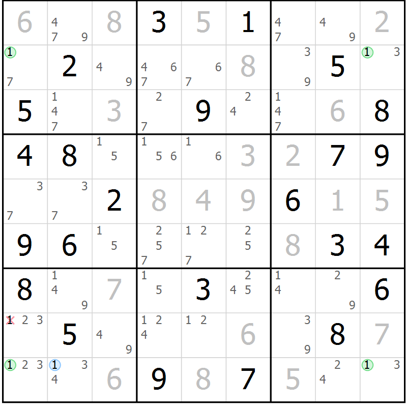 Position des candidats pour la solution de la Gr 70 page 73 du magazine de sudoku Sudoku Suprême n° 037