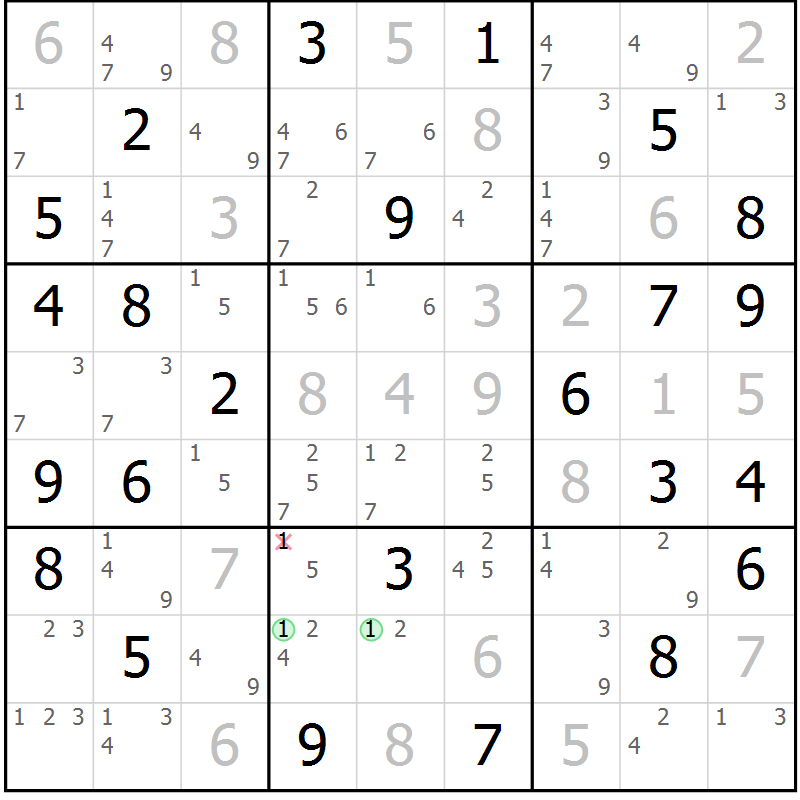 Position des candidats pour la solution de la Gr 70 page 73 du magazine de sudoku Sudoku Suprême n° 037