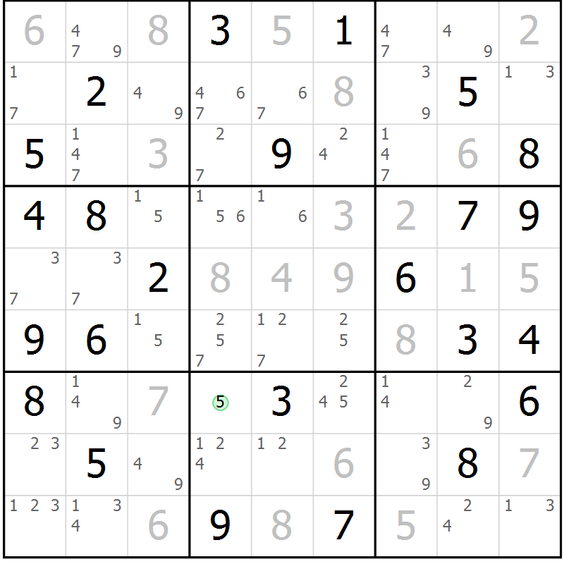 Position des candidats pour la solution de la Gr 70 page 73 du magazine de sudoku Sudoku Suprême n° 037