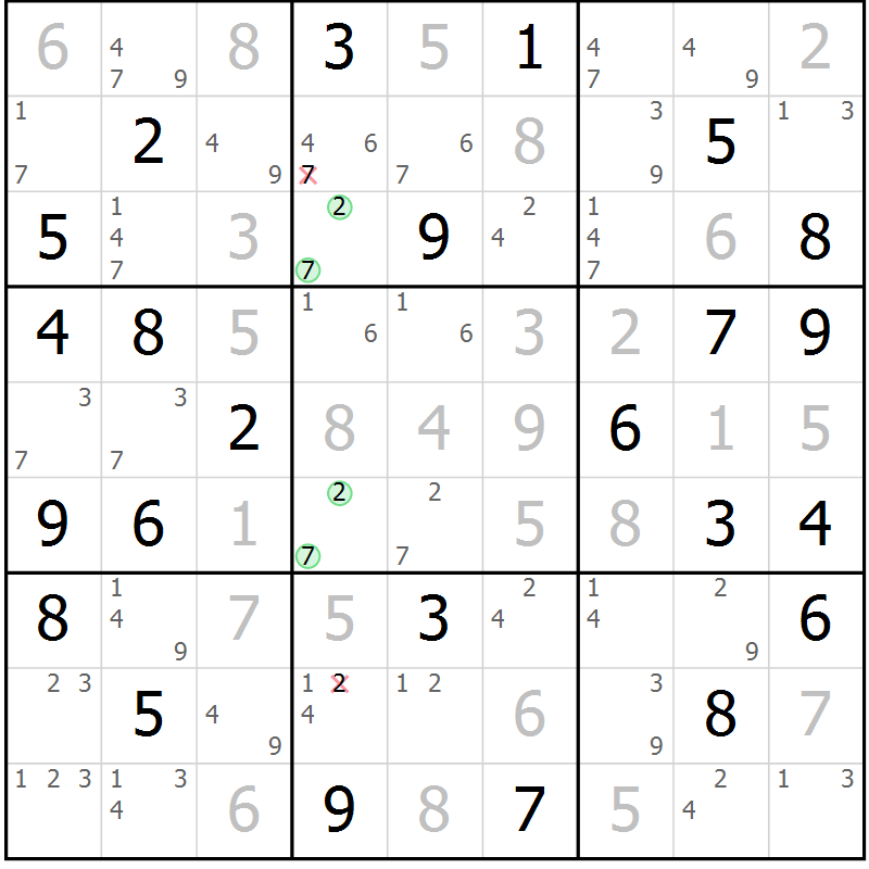 Position des candidats pour la solution de la Gr 70 page 73 du magazine de sudoku Sudoku Suprême n° 037