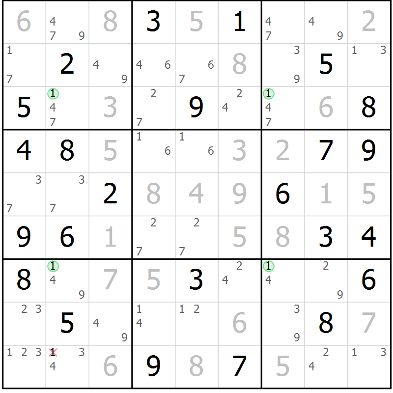 Position des candidats pour la solution de la Gr 70 page 73 du magazine de sudoku Sudoku Suprême n° 037