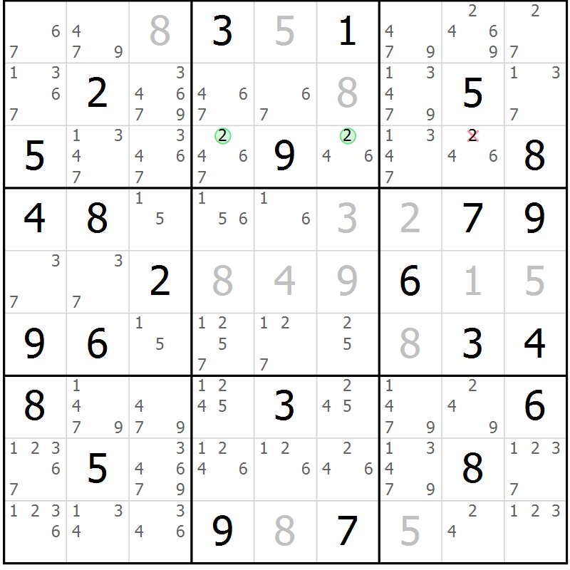 Position des candidats pour la solution de la Gr 70 page 73 du magazine de sudoku Sudoku Suprême n° 037