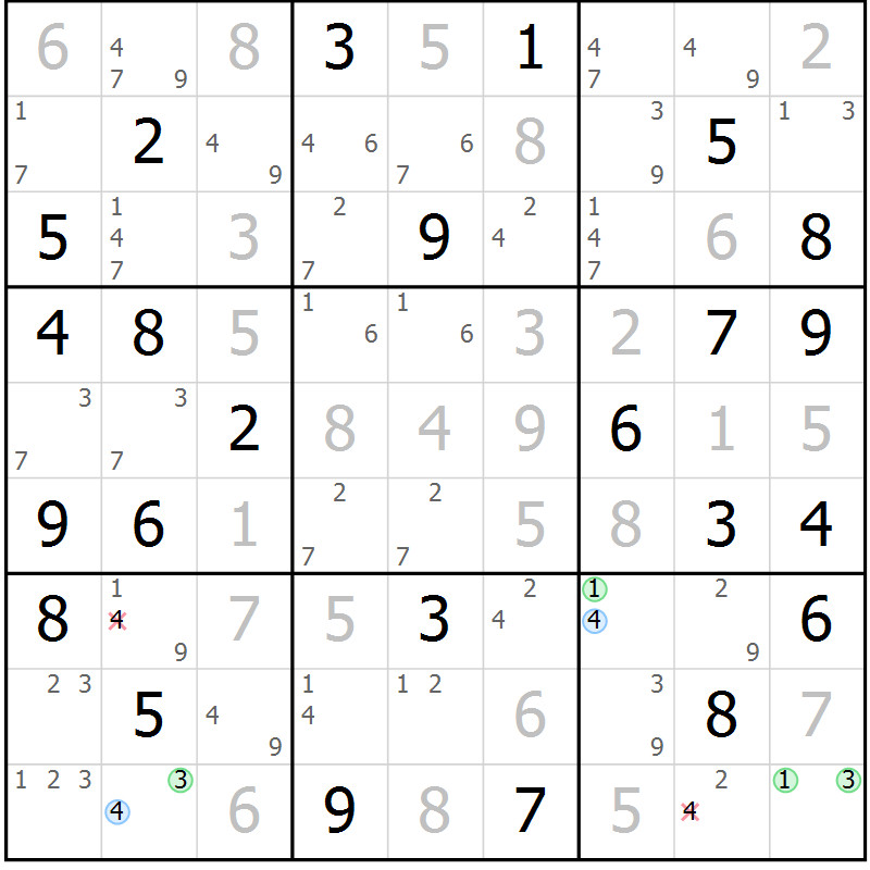Position des candidats pour la solution de la Gr 70 page 73 du magazine de sudoku Sudoku Suprême n° 037